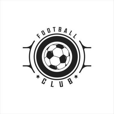 Futbol ya da futbol logosu klasik vektör illüstrasyon şablonu ikon grafik tasarımı. Çember rozeti ve tipografisi olan spor retro amblemi