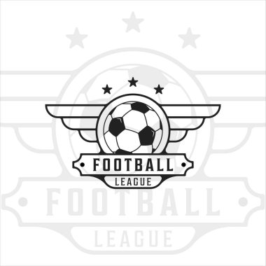 Futbol ya da futbol logosu klasik vektör illüstrasyon şablonu ikon grafik tasarımı. rozetli ve tipografili spor retro amblemi