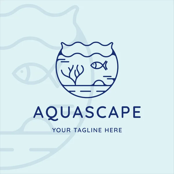水族館のロゴラインアートベクトルイラストテンプレートアイコングラフィックデザイン アクアスケープは魚と共に — ストックベクタ