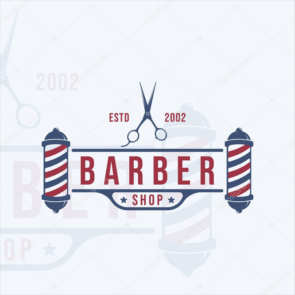 Barber shop logo vintage vector illustration template icon graphic design. scissors symbol for business with retro style