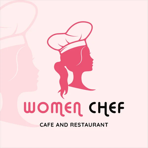 轮廓女性厨师标志矢量插图模板图标设计 具有现代风格的商业食品的咖啡馆和餐馆标志 — 图库矢量图片