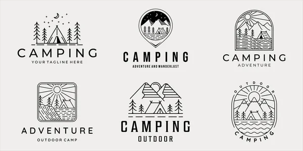 Set Van Camping Logo Lijn Kunst Eenvoudige Minimalistische Vector Illustratie — Stockvector