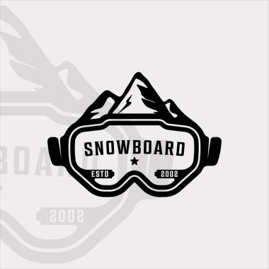 yaratıcı kayak gözlükleri ve dağ logosu klasik vektör illüstrasyon ikon grafik tasarımı. Macera ve ekstrem spor işareti ya da iş ya da seyahat şirketleri için tipografi tarzına sahip bir sembol