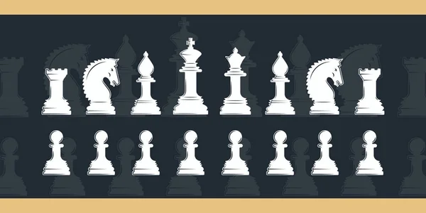 チェス駒のセットベクトルイラストテンプレートアイコングラフィックデザイン 黒の背景にチェスマンのアイコンのバンドルコレクション — ストックベクタ