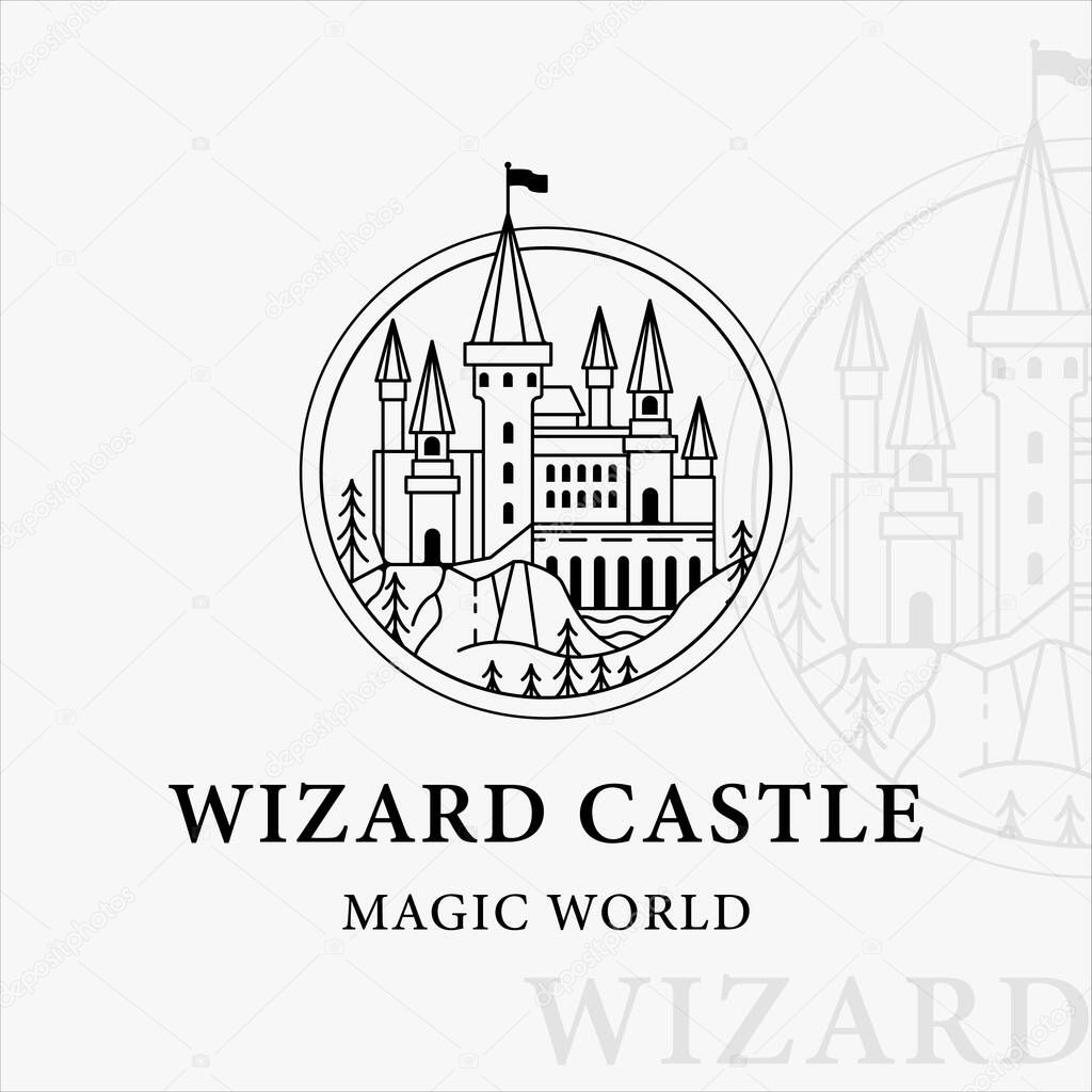 Hogwarts castle line art logo vector illustration template icon graphic design. print apparel t-shirt harry potter