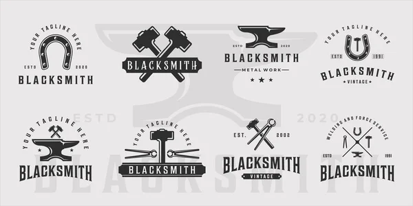 set of blacksmith anvil logo vintage vector template icon graphic design. bundle collection of various industrial metal concept