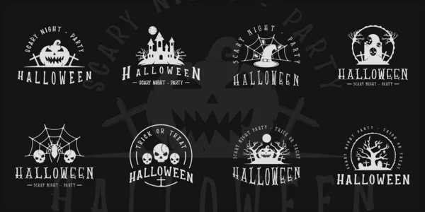 Sada Halloween Logo Vintage Vektorové Ilustrace Vzor Ikony Grafický Design — Stockový vektor