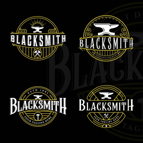 Set Blacksmith Anvil Logo Vintage Vector Logo Illustration Template Icon — Stock Vector
