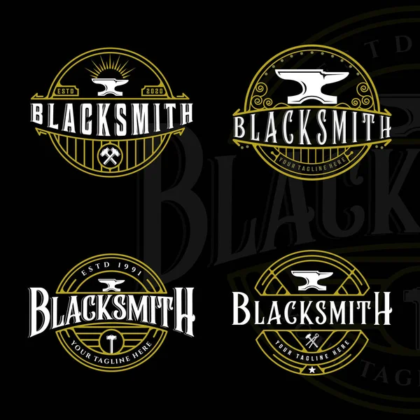 set of blacksmith anvil logo vintage vector logo illustration template icon graphic design.bundle collection of various workshop metal industry for professional worker with typography retro badge