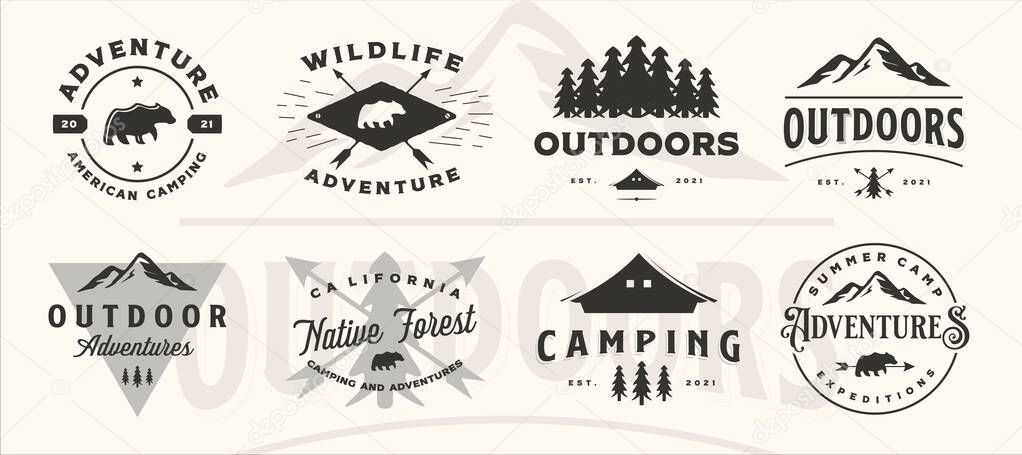 Set of vector adventure mountain outdoor vintage logo symbol illustration design,  bundle collection of various  wildlife icon