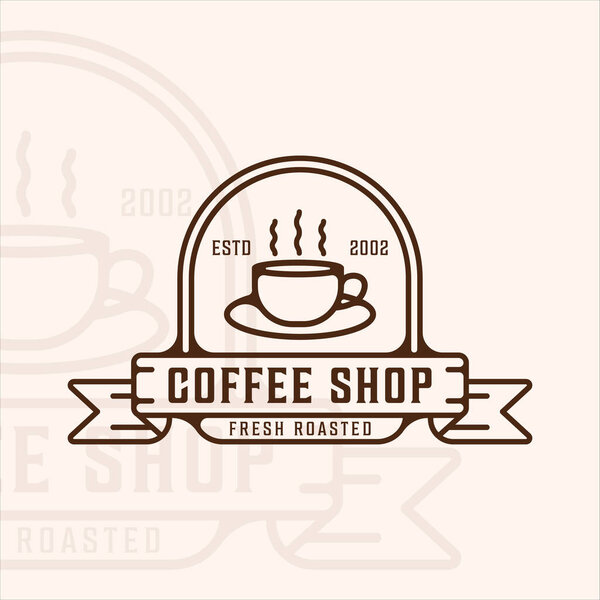 mug or cup coffee shop logo line art vintage vector illustration template icon graphic design. drink or beverage sign or symbol for business with retro badge typography