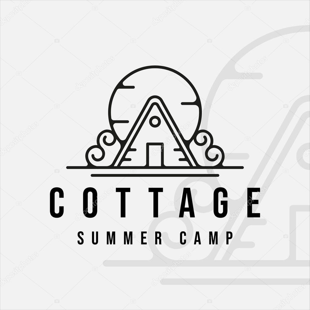 Cottage or cabin logo line art vintage vector illustration template icon graphic design. summer camp sign or symbol for adventure travel