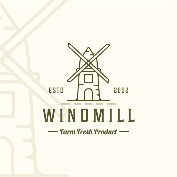 Windmill Λογότυπο Γραμμή Τέχνη Απλή Μινιμαλιστική Διανυσματική Εικονογράφηση Πρότυπο Εικονίδιο — Διανυσματικό Αρχείο