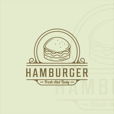 Hamburger ya da hamburger logosu sanatı basit minimalist vektör illüstrasyon ikon grafik tasarımı. Fast food işareti veya rozetli restoran konsepti veya menü sembolü