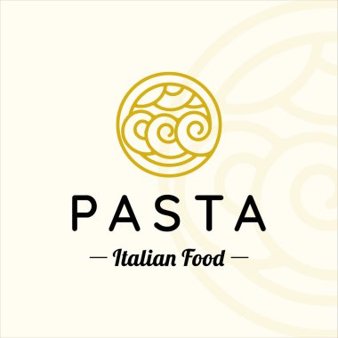 Yaratıcı desenli spagetti ya da makarna logosu vektörü basit illüstrasyon şablonu grafik tasarımı. Erişte işareti veya restoran sembolü veya rozetli ve tipografili menü kavramı