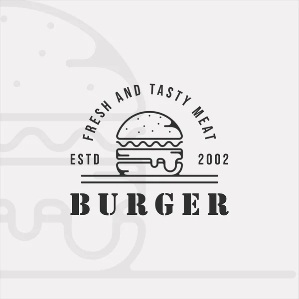Burger Hamburger Logo Ligne Art Vintage Vectoriel Illustration Modèle Icône — Image vectorielle