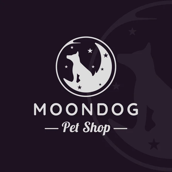 Moontage vintage logo vektör illüstrasyon ikon grafik tasarımında siluet köpek. Hayvan severler için evcil hayvan dükkanı yaratıcı tabela veya sembol iş konsepti