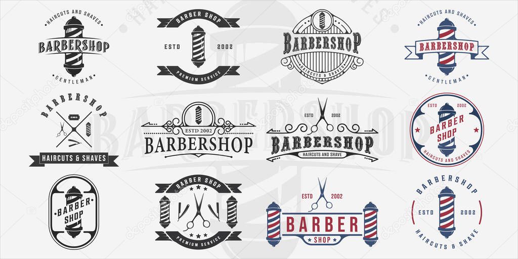 Set of barbershop vintage logo vector illustration template icon graphic design. bundle collection of various barber shop sign or symbol for business retro concept