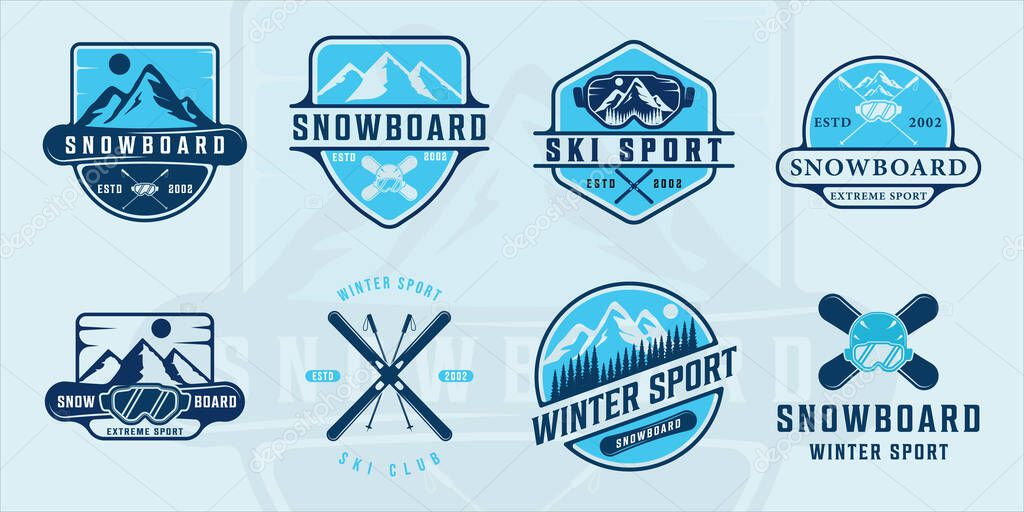 Set of snowboard or ski logo modern vintage vector illustration template icon graphic design. bundle collection of various modern color extreme sport sign or symbol for winter business concept