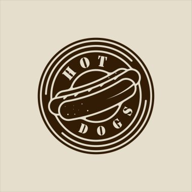 Hotdog ya da hotdog logosu vektör çizgisi klasik illüstrasyon ikon grafik tasarımı. Fast food işareti veya rozet amblemi ve tipografisi olan restoran konsepti.