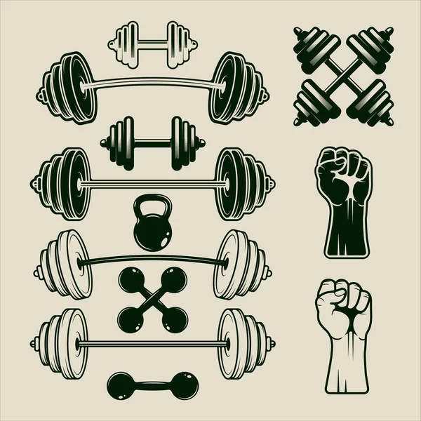 Conjunto Ginásio Ícone Equipamento Fitness Vetor Design Gráfico Modelo Ilustração — Vetor de Stock