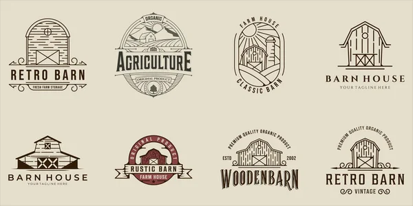 Barn Logo Line Art Vintage Vektor Illusztráció Sablon Ikon Grafikai — Stock Vector