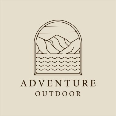 Dağ ve Göl logo hattı sanat basit minimalist vektör illüstrasyon ikon grafik tasarımı. macera ve açık hava işaretleri rozeti ve tipografisi olan seyahat şirketleri için sembol