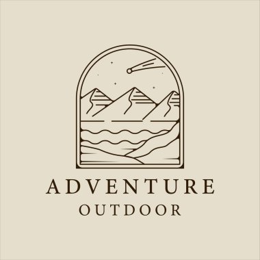 Dağ ve Göl logo hattı sanat basit minimalist vektör illüstrasyon ikon grafik tasarımı. macera ve açık hava işaretleri rozeti ve tipografisi olan seyahat şirketleri için sembol