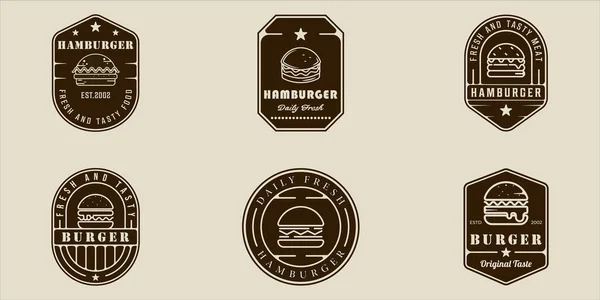 Amblem Burger Hamburger Logosu Klasik Vektör Illüstrasyon Ikon Grafik Tasarımı — Stok Vektör