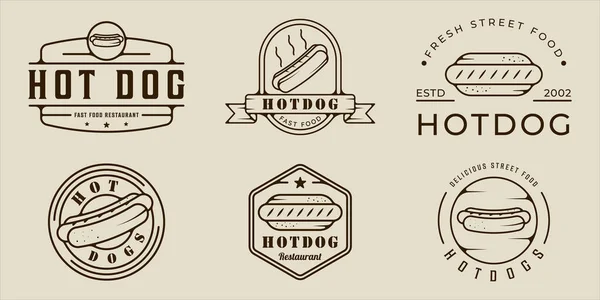 Hotdog hattı sanat vektörü çizim şablonu ikon grafik tasarımı seti. Çeşitli sosisli sandviç caddeleri ve fast food tabelaları ya da iş yeri ve kafe sembollerinin koleksiyonu