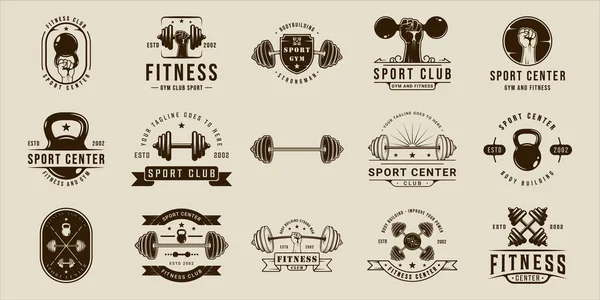 Набор Спортзал Фитнес Логотип Спортивной Линии Винтажные Векторные Иллюстрации Шаблон — стоковый вектор