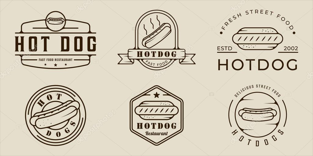 Set of hotdog line art vector illustration template icon graphic design. bundle collection of various hotdogs street and fast food sign or symbol for business restaurant and cafe with badge