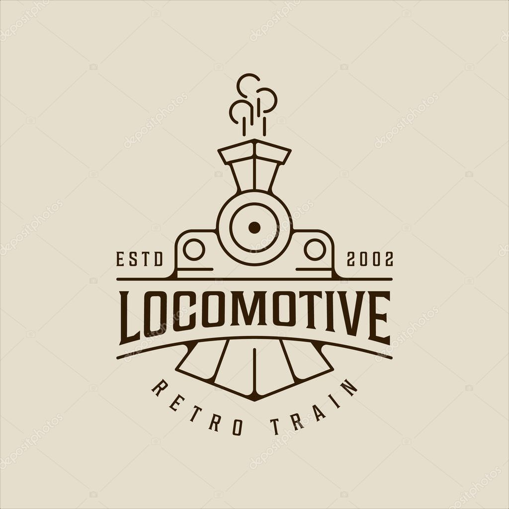Locomotive line art logo vector simple minimalist illustration template icon graphic design. retro or vintage train sign or symbol for transportation with typography concept
