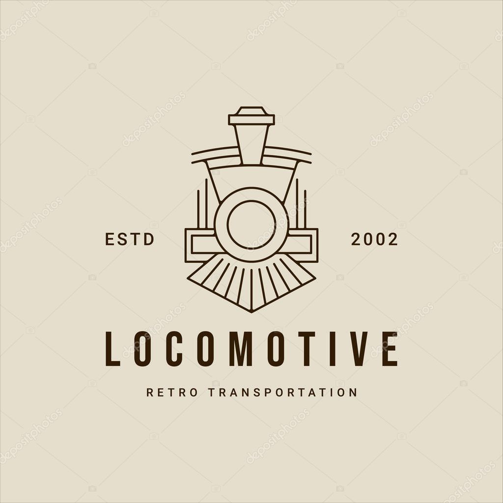 Locomotive line art logo vector simple minimalist illustration template icon graphic design. retro or vintage train sign or symbol for transportation