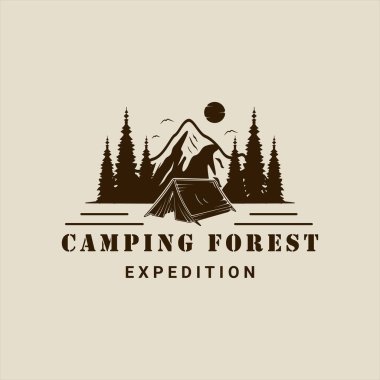 camping at forest and mountain logo vector vintage illustration template icon graphic design. outdoors travel sign or symbol for adventure and wanderlust concept