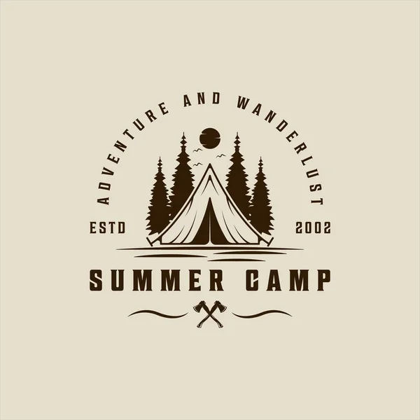 summer camp logo vector vintage illustration template icon graphic design. camping outdoors nature adventure sign or symbol for travel tourism with retro typography style