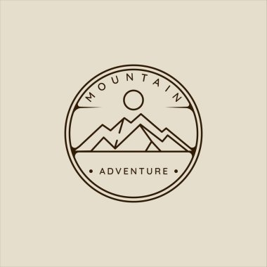 mountain line art simple emblem logo vector illustration template icon graphic design. adventure and outdoors sign or symbol for business travel with badge concept