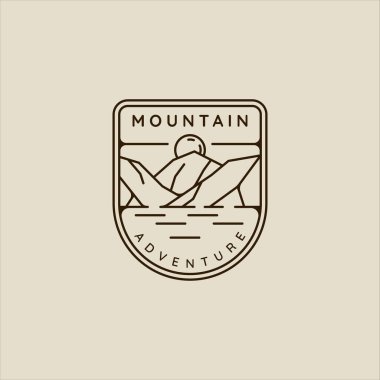 mountain line art simple emblem logo vector illustration template icon graphic design. adventure and outdoors sign or symbol for business travel with badge concept