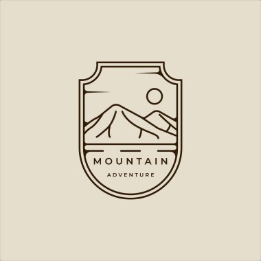 mountain line art simple emblem logo vector illustration template icon graphic design. adventure and outdoors sign or symbol for business travel with badge concept
