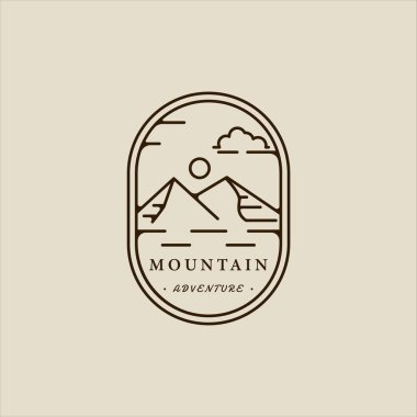 mountain line art simple emblem logo vector illustration template icon graphic design. adventure and outdoors sign or symbol for business travel with badge concept