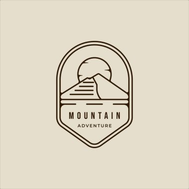 mountain line art simple emblem logo vector illustration template icon graphic design. adventure and outdoors sign or symbol for business travel with badge concept