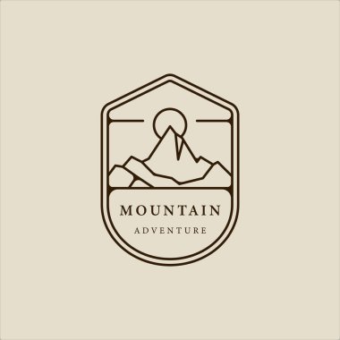 mountain line art simple emblem logo vector illustration template icon graphic design. adventure and outdoors sign or symbol for business travel with badge concept