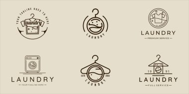 set of laundry line art vector logo simple minimalist illustration template icon graphic design. bundle collection of various business sign or symbol with typography