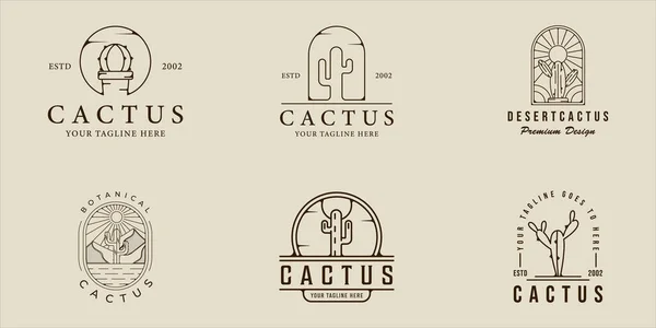 Set Cactus Line Art Logo Vector Simple Minimalist Illustration Template — Stock Vector