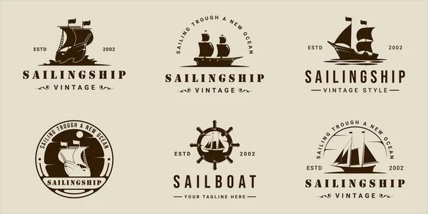 Set Sailboat Sailing Ship Logo Vintage Vector Illustration Template Icon — Stock Vector