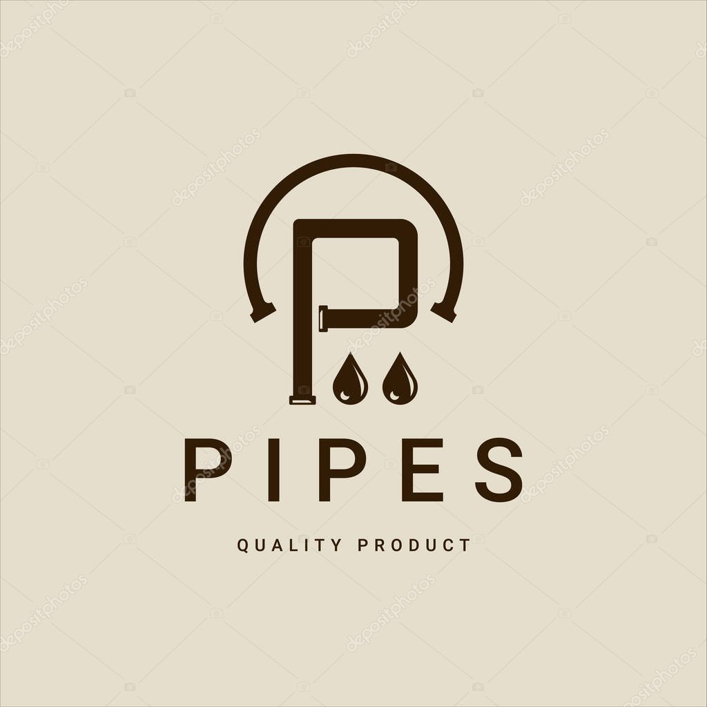 Pipes logo letter p minimalist vector illustration template icon graphic design. plumber industry sign or symbol for plumbing