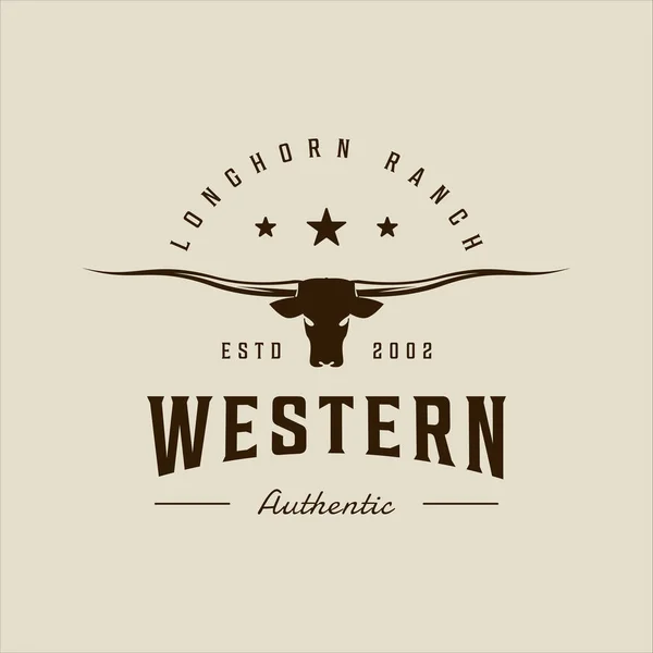 Longhorn Texas logo vektör vintage illüstrasyon şablon ikon grafik tasarımı. İnek, bufalo işareti ya da hayvan yaban hayatının sembolü ya da geçmişe dönük tipografi tarzında çiftlik işi.