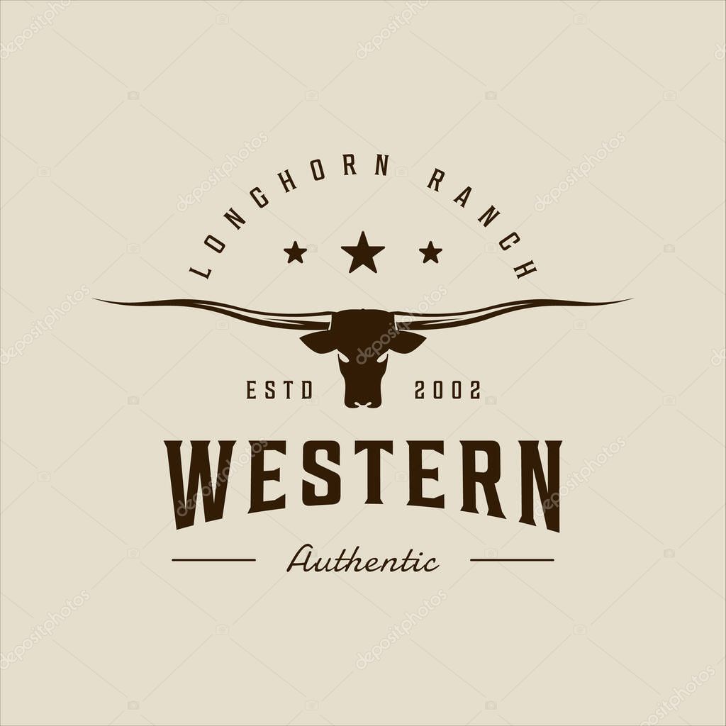 Longhorn texas logo vector vintage illustration template icon graphic design. head of cow or buffalo sign or symbol for animal wildlife or ranch business with retro typography style