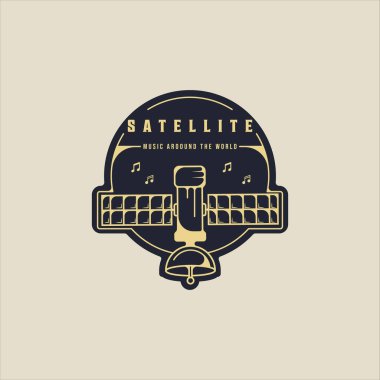 Amblem uydu logo vektörü modern illüstrasyon şablon ikon grafik tasarımı. radar ve anten iletişim işareti veya rozetli dijital uzay teknolojisi sembolü