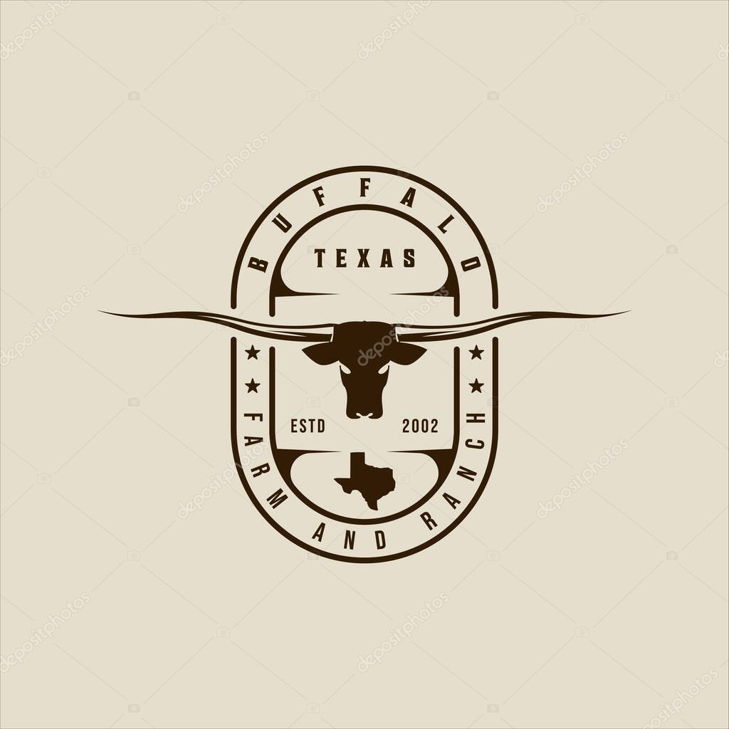 Longhorn texas logo vector vintage illustration template icon graphic design. head of cow or buffalo sign or symbol for animal wildlife or ranch business with retro badge typography style